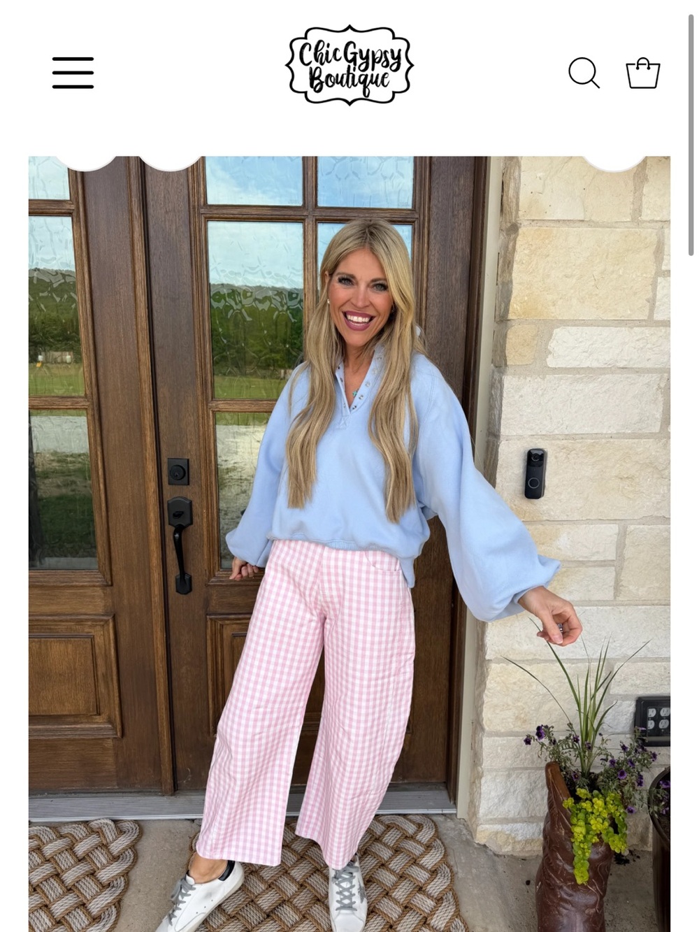 Peach Love California Pink & White Gingham barrel jeans - Picture 2 of 2
